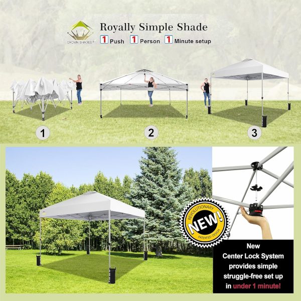 CROWN SHADES 10x10 Pop Up Canopy - Beach Tent with One Push Setup - Easy Outdoor Sun Shade for Events, Parties, Camping - Gazebo with STO-N-Go Cover Bag, Silver Coated Top, White - Image 2
