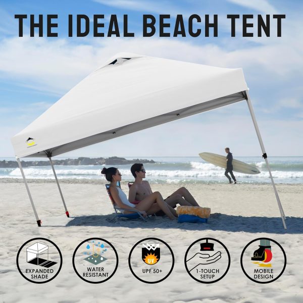 CROWN SHADES 10x10 Pop Up Canopy - Beach Tent with One Push Setup - Easy Outdoor Sun Shade for Events, Parties, Camping - Gazebo with STO-N-Go Cover Bag, Silver Coated Top, White - Image 4