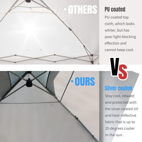 CROWN SHADES 10x10 Pop Up Canopy - Beach Tent with One Push Setup - Easy Outdoor Sun Shade for Events, Parties, Camping - Gazebo with STO-N-Go Cover Bag, Silver Coated Top, White - Image 9