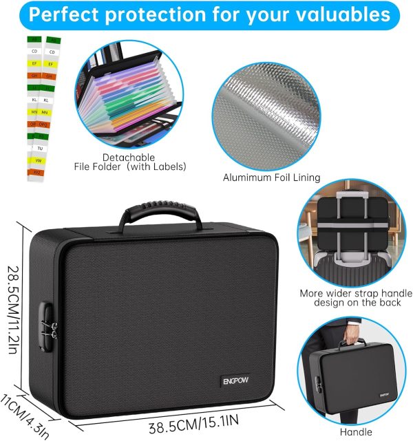 ENGPOW File Organizer Bag with 13 Pocket Accordion File Folder, Fireproof Document Organizer with Lock& Labels,Multi-Layer Portable Home Travel Safe Storage Box for Important Documents,Files and More - Image 9