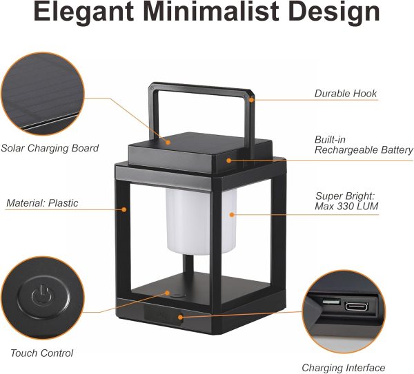 LETRY Outdoor Table Lamp, Brightness LED Nightstand Lantern, Portable Rechargeable Solar Lamp Waterproof, Touch Control Outdoor Lamps Cordless Lights Decorative for Patio/Walking/Reading/Camping - Image 4